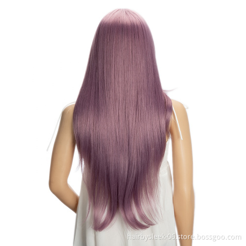 30 inches Swiss T Lace Synthetic Hair Wigs Long Natural Hairline High Temperature Silky Straight Wave Lace Front Wigs For  Women